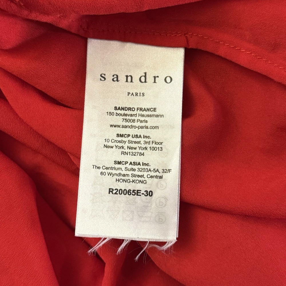 Sandro Paris Textured Lace Split Neck Dress Size 36‎ Small Women's Red - Picture 10 of 14
